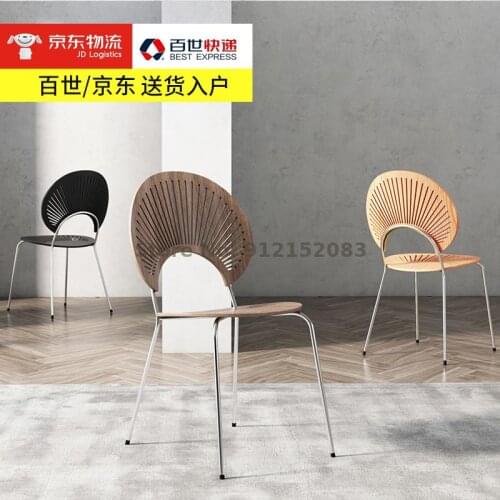 Solid wood dining chair home simple modern shell chair sun chair makeup chair Danish designer Nordic back chair