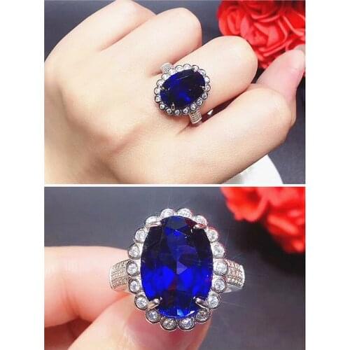 Oval blue crystal sapphire gemstones diamonds rings for women white gold silver color luxury jewelry bijoux party gift anillos