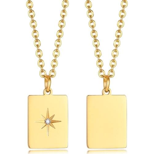 Polaris North Star Necklace for Women Stainless Steel Celestial Geometry Rectangle Jewelry