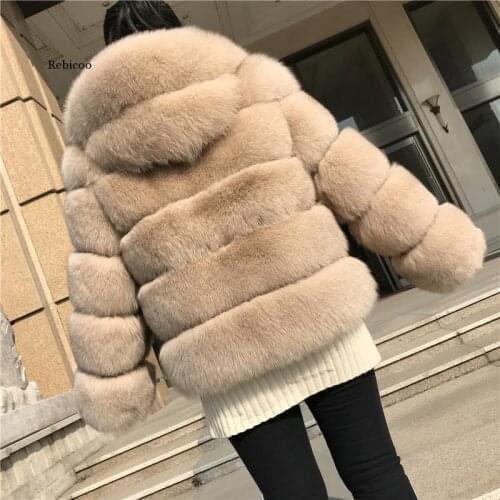 Fox Fur Coat Women Winter Fashion Fake Fluffy Fox Fur Jacket with Hood Outfit Hoodies Genuine men madefFur Hooded Coat Female