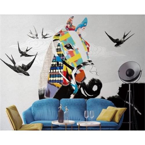 Papel de parede Nordic colored horse swallow color hand painted 3d wallpaper murals for living room sofa TV wall bedroom cafe