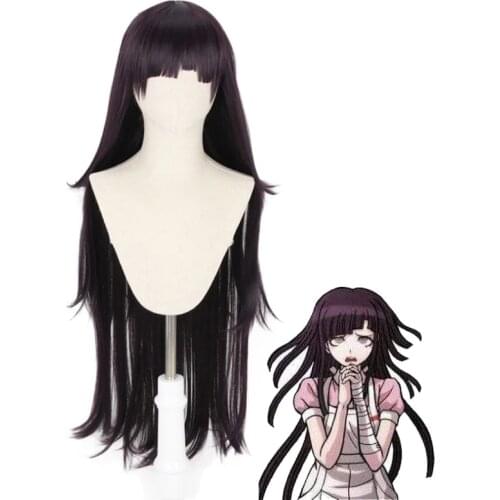 Dangan Ronpa 2 Danganronpa Mikan Tsumiki 100cm Long Dark Purple Cosplay Wig Heat Resistant Synthetic Hair Wigs + Free Wig Cap