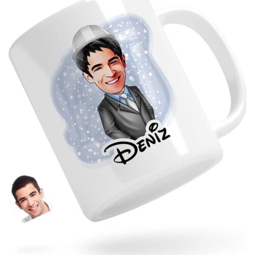 Personalized Men 'S Engineer Caricature Of White Mug Bardak-1