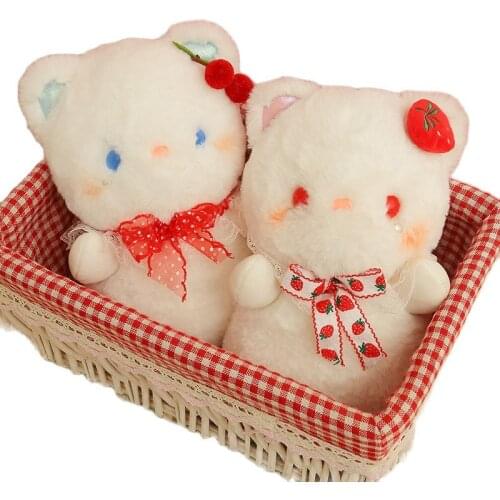 1pc 23cm Super Cute Twins Cat Plush Toy Kids Cuddly Plushies Doll Stuffed Animals Long Plush Cherry Decor Bow Cats Baby Appease