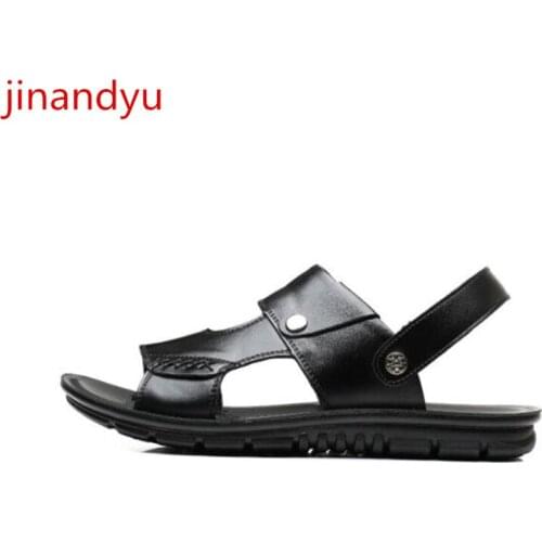 Big Size 47 Beach Slippers Mens Sandals Genuine Leather Brown Black Sandals Fashion Men Casual Shoes Comfy Slippers Men Summer