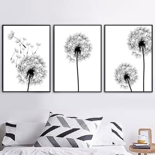 Nordic Scenery Wall Art Canvas Painting Art Poster Flower Dandelion Black White Picture Plants Wall Home Living Room Decor