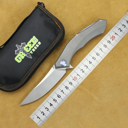 Green Thorn Curling Lapel Folding Knife D2 Steel Blade + Titanium Alloy Handle Outdoor Camping Hunting Pocket Fruit Knife Tools