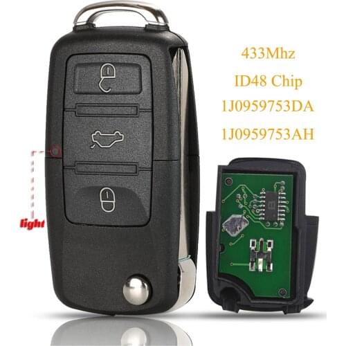 Kutery 3 Buttons Smart Remote Car Key Fob 434Mhz ID48 Chip For VW Passat Polo Skoda Seat 1J0959753DA/1J0959753AH 1K0959753G