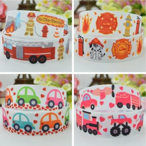 SUPWRF 16 22mm 38 50 75mm Fire truck Printed grosgrain ribbon hair bow DIY hair accessories decoration 50 Yards B0929