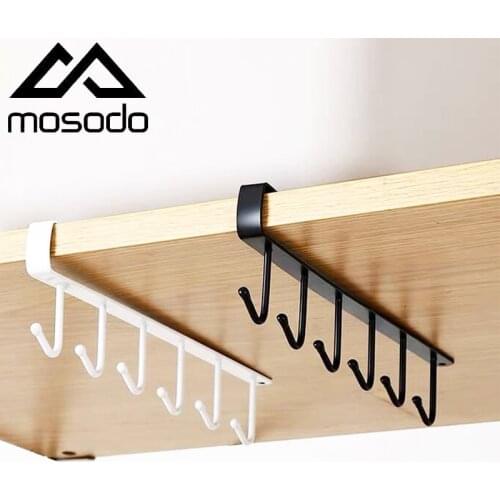 Iron 6 Hooks Cup Holder Hanging Bathroom Hanger Kitchen Organizer Cabinet Door Shelf Removed Storage Rack Home Decor