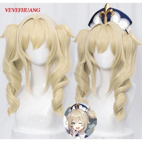 VEVEFHUANG Kосплей Game Genshin Impact Cosplay парик аниме Halloween Barbara Curly Yellow Ponytails Wig Bunches Heat Xmas Daily