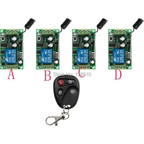 Remote Control Switch DC12V 1CH Lighting LED Lamp ON OFF Remote Controller 4Receiver 1Transmitter lamp/ window/Garage Doors