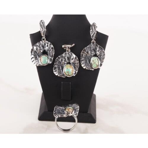UM US JEWELRY Turquoise Gemstone 925 Sterling Silver Triple Set