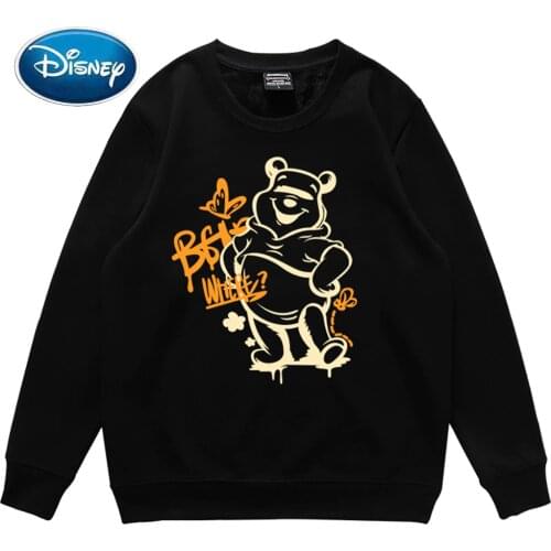 Disney Sweatshirts Harajuku Fashion Alice in Wonderland Cartoon Floral Print O-Neck Pullover Women Long Sleeve Black Tops Female