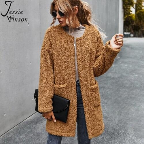 Jessie Vinson Winter Teddy Coat Women Long Sleeve Faux Fur Coat Casual Womens Jacket Coat Female Pockets Long Cardigan Coat