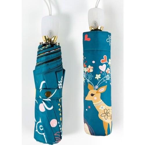 Lovely deer umbrella automatic umbrella folding small fresh vinyl cartoon student Mori umbrella one-button opening and closing