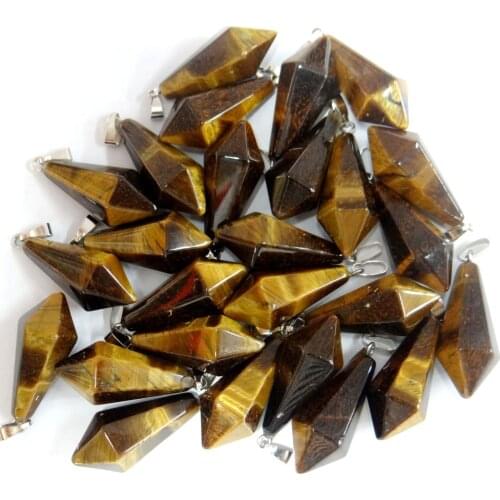 Natural stone Turquoises Quartz Crystal tiger eye lapis pendulum Hexagonal pyramid pendant for diy Jewelry making necklace 12pcs