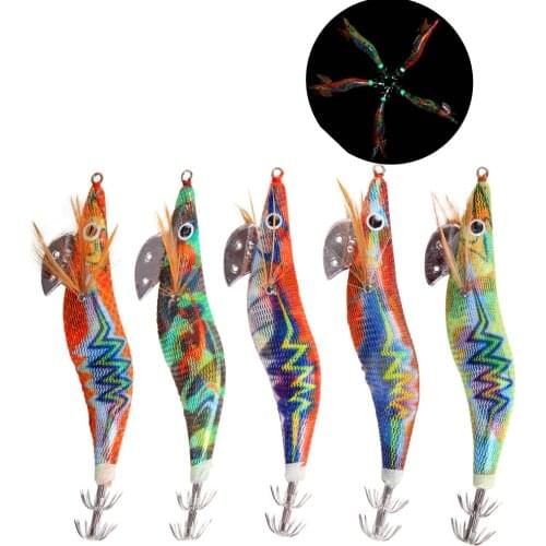 15pcs/pack Octopus Luminous Squid Jigs Hooks Cuttlefish Shrimp Baits Fishing Lures Size Glow In Dark 2.5# 3.0