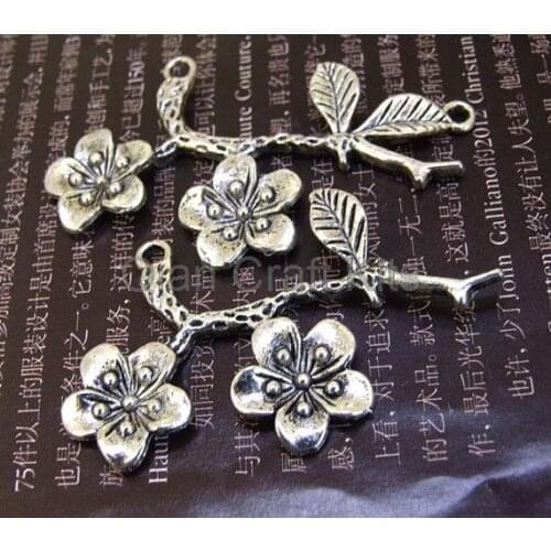 30pcs mix color tibetan silver and bronze large plum blossom branches zinc alloy connector base setting charm 54mm