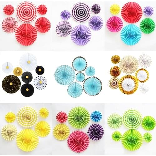 6pcs/set Handmade Paper Folding Fan 3D Drawing Flower Party Paper Flower Fan Decoration Wedding Colorful Origami Fan Supplies