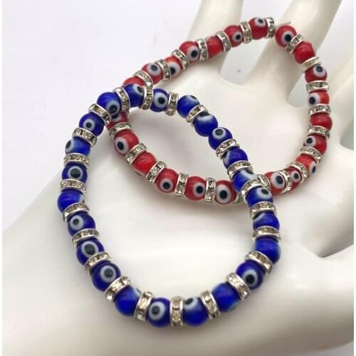 6cm Glass European and American Devils Eyes Red Eyes Blue Eyes Beads Diamond Ring Elastic Wire Braided Bracelet