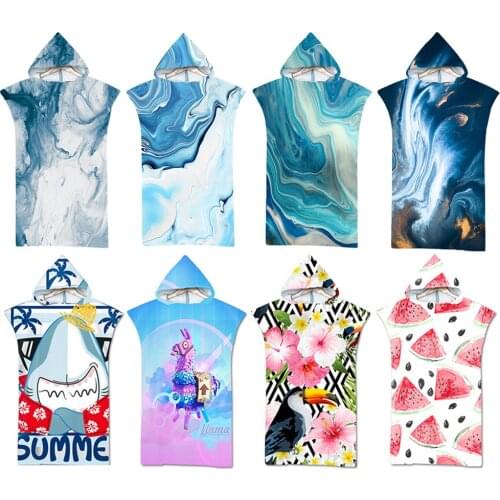 Quick Drying Hooded Cloak Beach Towel Printed Swimming Bath Towel Lightweight Microfiber Sun Protection Bathing Bathrobe