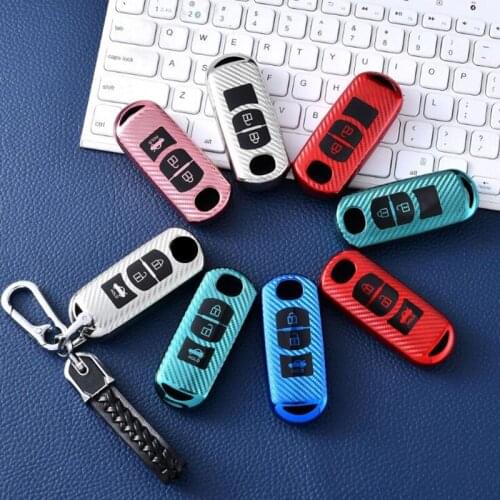 Carbon Fiber TPU Car Key Case Smart Remote Fob Protector Cover Keychain Bag Fit For Mazda 2 3 6 CX5 CX7 CX9 RX8 MX5