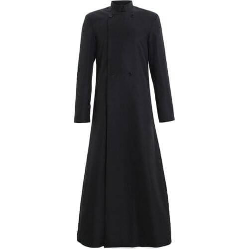 Cosplaydiy Womens Style Wicca Pagan Ritual Robe Clergy Cassock Roman Orthodox Long Tabard Double Breasted Buttonn Coat