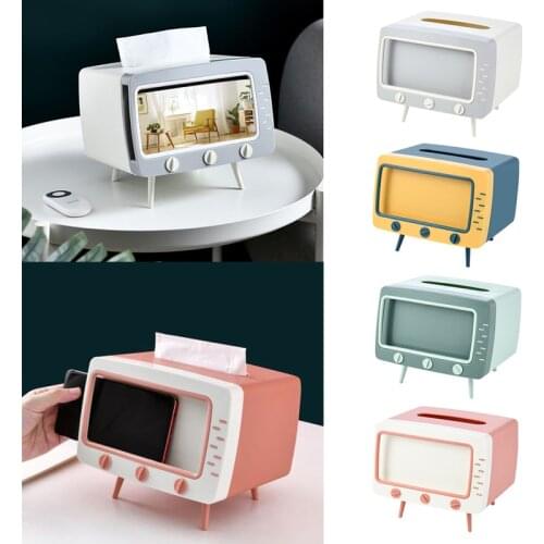 CuteTV Tissue Box Desktop Paper Holder Dispenser Storage Napkin Case Organizer with Mobile Phone Holder Storage Box for Home