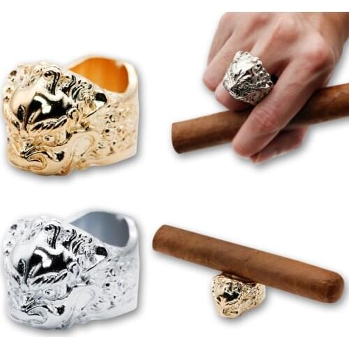 New Sterling Copper Ring Lion Pattern Cigar Holder Jewelry Cigarette Travel Cigar Stand Holder Portable Smoking Tool For Cohiba