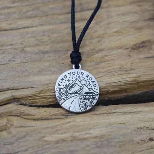 Mountain Van Charm Necklace Find Your Road with adjustable rope