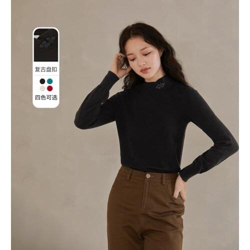 INMAN Autumn Winter Womens Sweater Multicolor Minimalist Retro Chic Chinese Button Round Collar Design All-Match Pullover Top