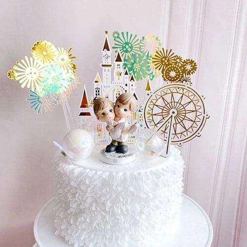 Ins New Castle Happy Birthday Cake Topper Novelty Building Baby Shower Cake Topper Wedding Kids Birthday Party Cake Decorations