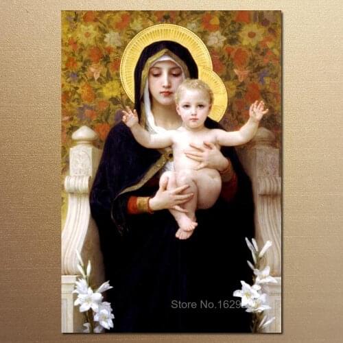 The Madonna of The Lilies by William Adolphe Bouguereau paintings For sale Home Decor Hand painted High quality
