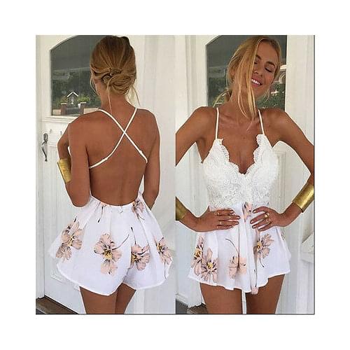 Summer New Fashion Women Flower Print Jumpsuit Ladies Clubwear V Neck Playsuit Bodycon Beachwear Party Romper
