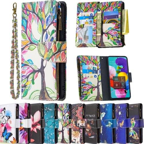 Painted Leather Funda Zipper Flip Wallet Case For Samsung A10 A12 A20E A21S A41 A40 A51 A50 A70 A71 A01 A31 A42 A02S A32 Coque