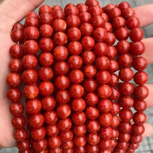6/8/10/12mm Round Red Grass Coral Beads DIY Loose Spacer Bead For Bracelet Necklace Jewelry Making Strand 15