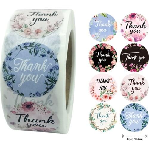 50-500pcs 8 styles Thank You Sticker for Seal Labels Round Floral Multi Color Labels Sticker handmade offer Stationery Sticker