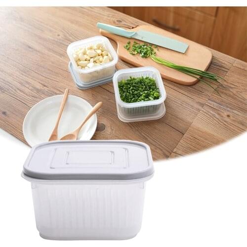 Kitchen Refrigerator Storage Box Keeping Fresh Food Container Fridge Garlic Ginger Organizer Double Drain for Fruit Vegetables