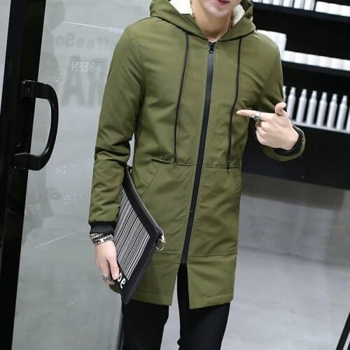 Mens Windbreaker Parkas Cotton Youth Clothing Winter Jacket Men Hooded Slim Korean Parka Hombre Long Jacket Coat Cashmere