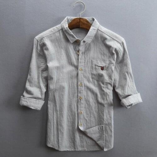 Mens Cotton Linen Shirts Men Casual Slim Mandarin Collar Shirts High Quality Summer Beach Shirt plus size 5xl