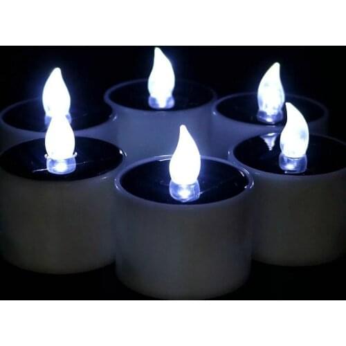 Set of 6 Solar energy LED Electronic Tealight Flickering Candle lamp Nightlight Wedding Xmas Party Home table decor-Yellow/White