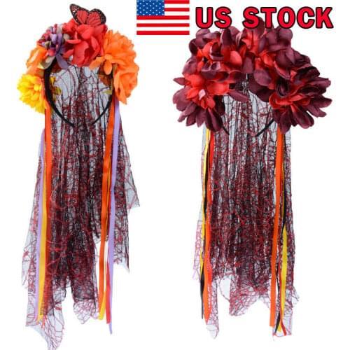 Fancy Rose Flower Lace Halloween Headband Festival Mesh Lace Hairband Headdress