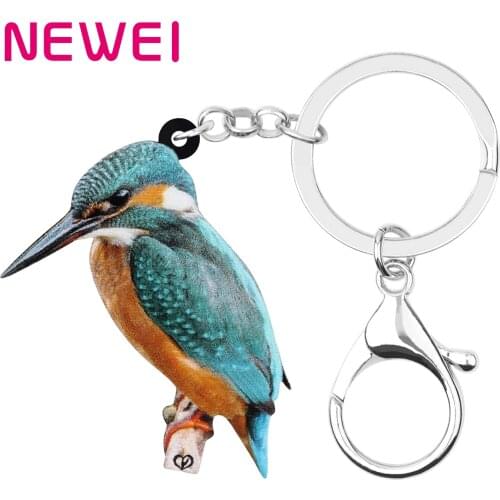 Newei Acrylic Sweet kingfisher Keychains Lovely Animal Bird Key Chain Keyring Jewelry For Women Kids Teens Fashion Gift Charms