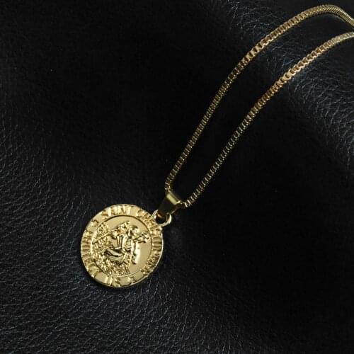 New punk christ chain Necklace Saint christopher protect us necklaces Round Silver Gold color Christ Jewelry Gift For Christians