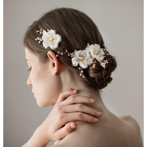 Romantic Sweetheart Bridal Headdress Alloy Crystal Chiffon Pearl Flower Headband for Wedding Perform Studio Travel O371