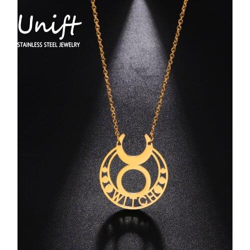Unift Punk Witch Crescent Moon Necklace for Women Stainless Steel Trendy Gothic Party Jewelry Gifts Black Statement Cosplay