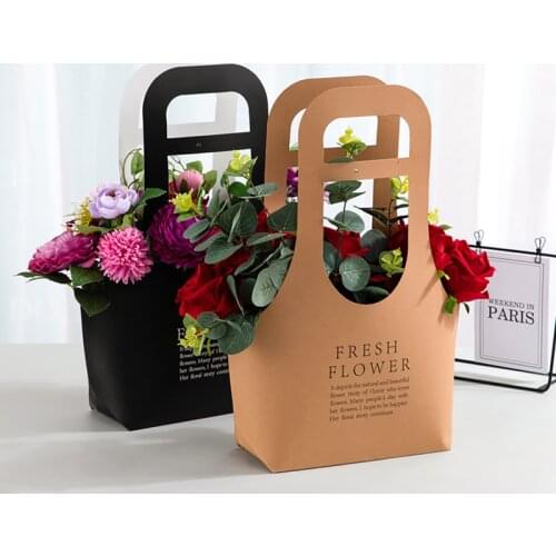 Portable Flower Box Waterproof Paper Packing Bag Florist Fresh Flower Carrier Bag Handmade Bouquet Basket DIY Wedding Party
