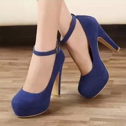 Buckle device Suede work shoes woman shoes Pumps autumn thick heel shoes ol High-heeled shoes female the trend of ultra