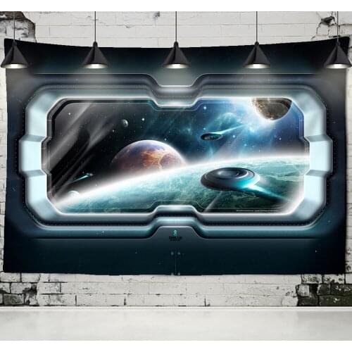 Psychedelic Space Station Tapestry Astronaut Wall Hanging Witchcraft Hippie Wall Tapestry Wall Carpet Boho Decoration Home Decor